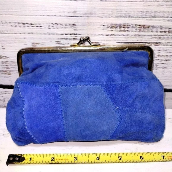 Kisslock Pouch Handbag in Blue Vintage Patchwork Clutch Unique Eclectic - Picture 6 of 6